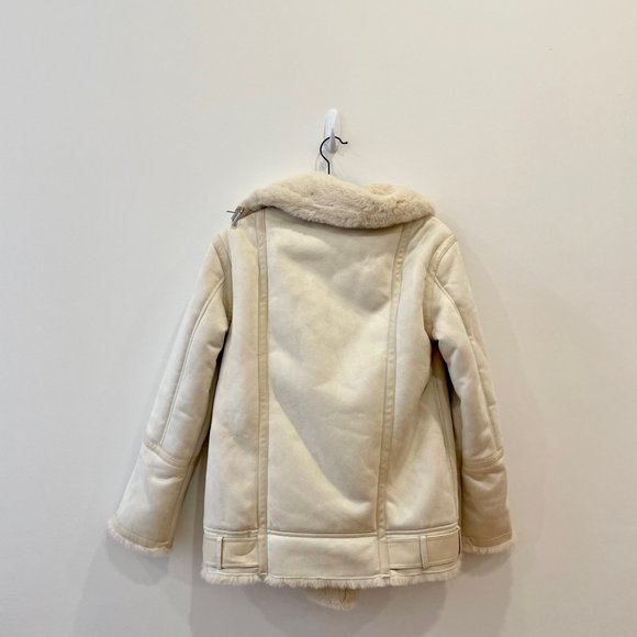 Zara white cream faux fur suede aviator jacket - Picture 3 of 3